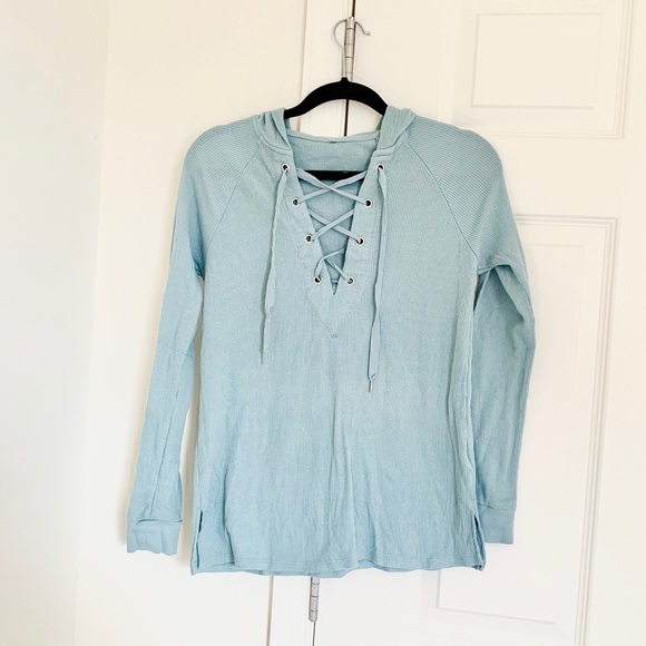 Tops - Blue Lace Up Hoodie